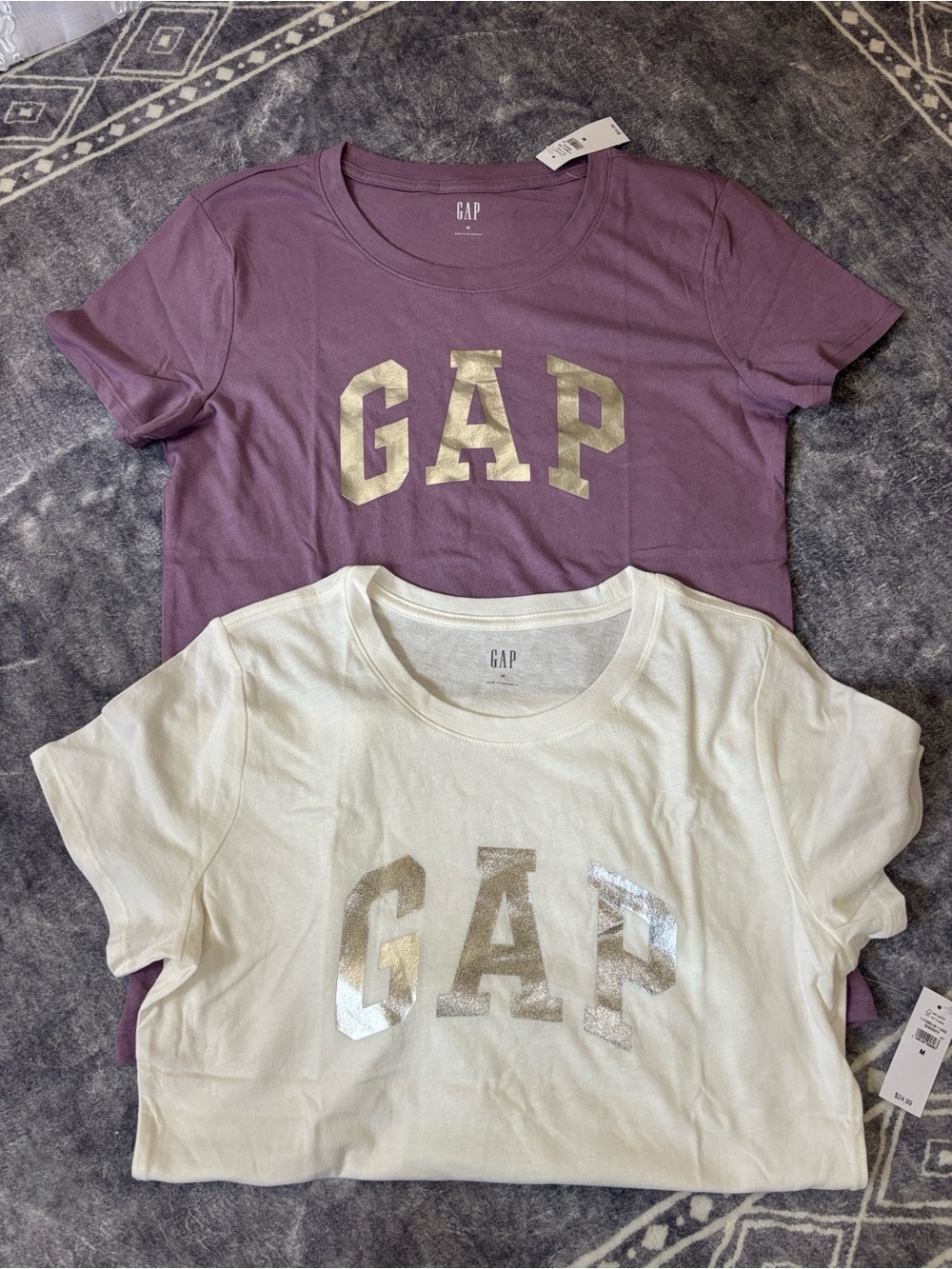 Gap bundle of Purple and White Short-Sleeve Tees with Metallic GAP Logo